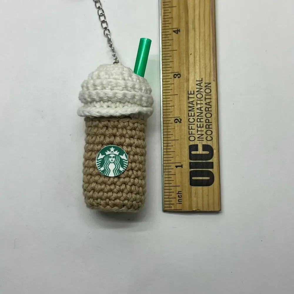 handmade crochet coffee frappuccino cup‎ plush keychain barista gift latte